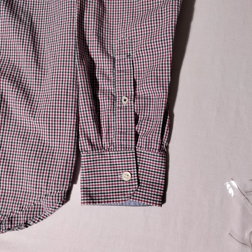Banana Republic Mens Tailored Slim Fit Soft Wash Checkered Shirt Red Blue Sz L